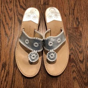 Jack Rogers Silver/White Navajo Sandals, Size 10